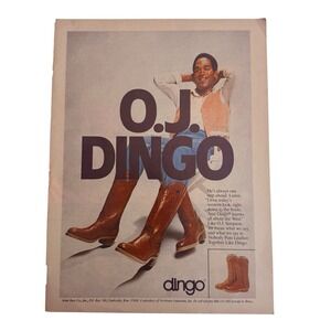 OJ Simpson Vintage 1980 Dingo Boots Always A‎ Step Ahead Original Print Ad